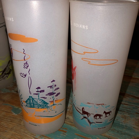 Vtg Set Of 8 Vintage Frosted Glasses Oklahoma Native Americans 1959 Knox Oil - Picture 14 of 14